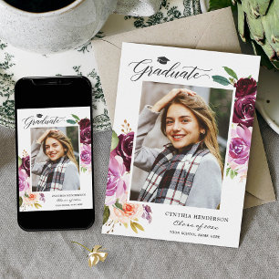 2023 Graduate Plum Purple Floral Girl Graduation Ankündigung