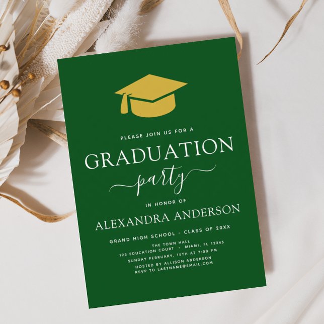2023 Graduation Party Green Gold Moderne Elegant Einladung (Von Creator hochgeladen)