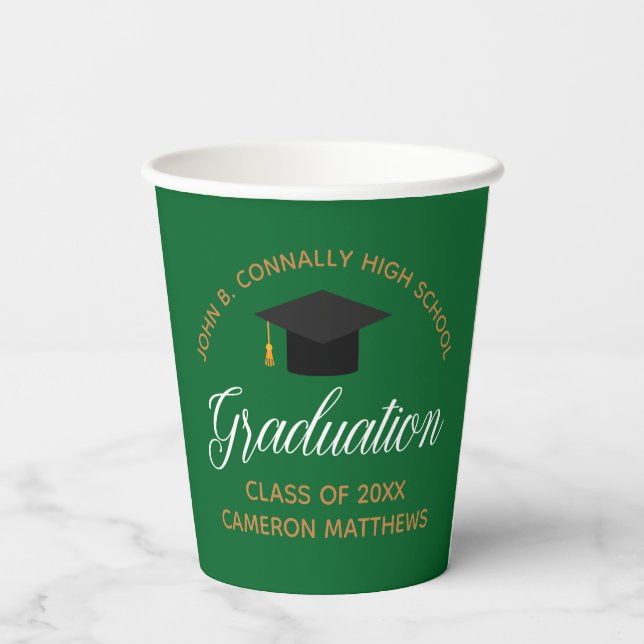 2023 Green Gold Abschluss Custom School Party Pappbecher (Rückseite)