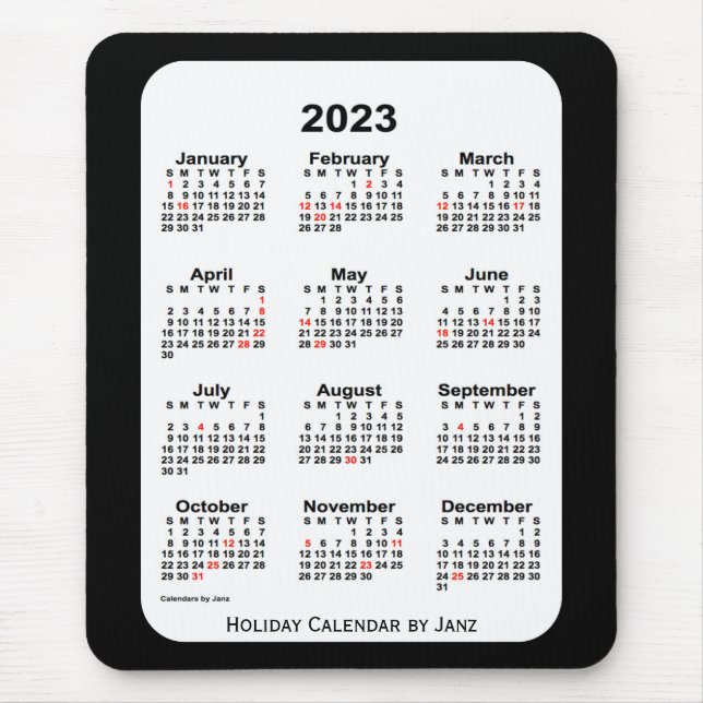 2023 Holiday Two Tone Black Calendar von Janz Mousepad (Vorne)