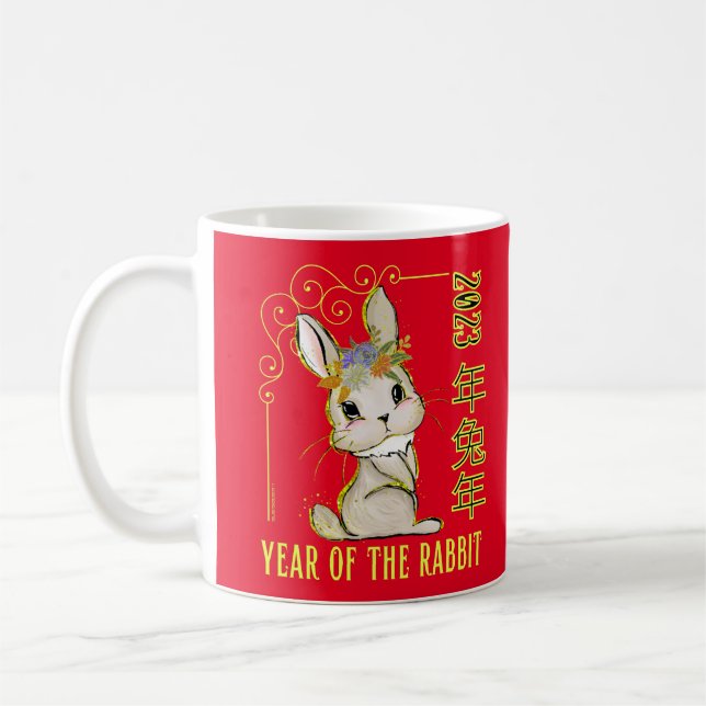 2023 JAHR DER RABBIT chinesischen Geschenkidee Neu Kaffeetasse (Links)