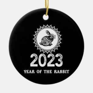 2023 Jahr des Kaninchen Chinesisches Neujahr Keramik Ornament