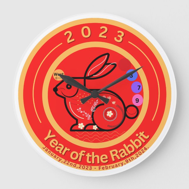 2023-Jahr des Rabbit Design Classic Acryl Pr Große Wanduhr (Vorderseite)