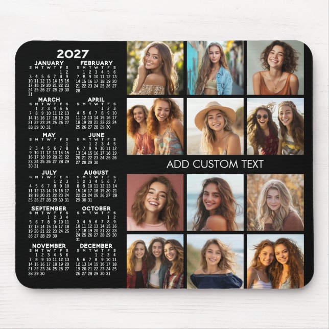 2023 Kalender - 12 Foto-Collage - schwarz Mousepad (Vorne)