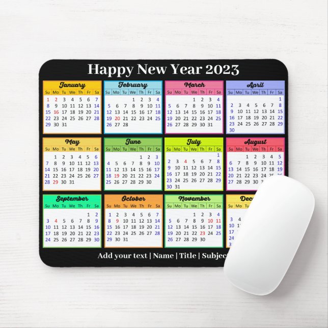 2023 Kalender Benutzerdefinierter Text Schwarz Min Mousepad (Mit Mouse)