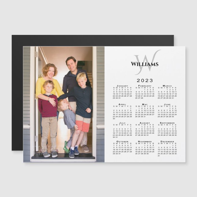 2023 Kalender Benutzerdefiniertes Foto Monogram Na Magnetkarte (Vorne/Hinten)