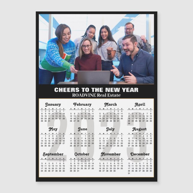2023 Kalender Business Foto Modernes Schwarzes Sil Magnetkarte (Vorderseite)