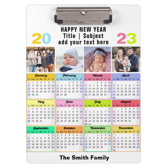 2023 Kalender Custom Family 4 Foto Modern Klemmbrett (Vorderseite)