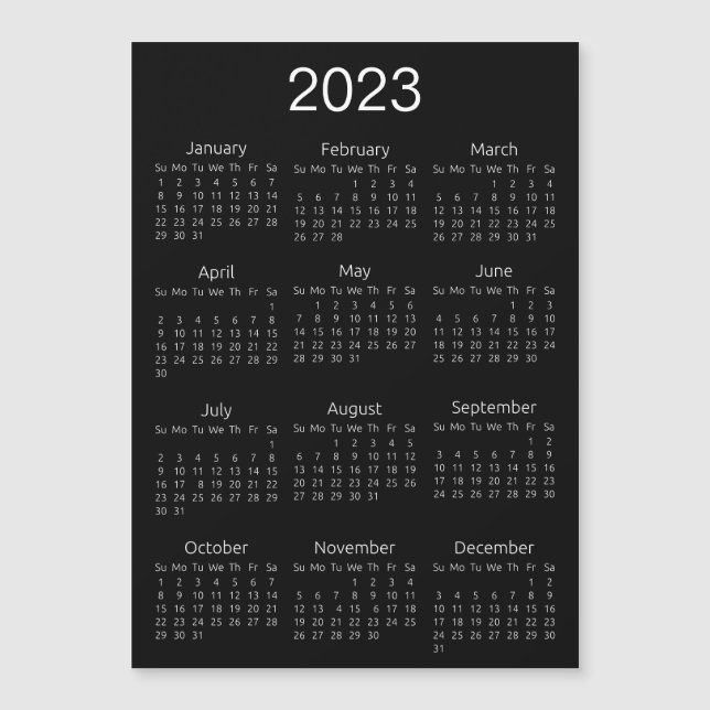 2023 Kalender Einfaches Schwarz-Weiß-Magnet Magnetkarte (Vorderseite)