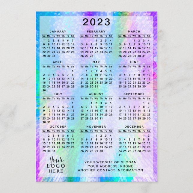 2023 Kalender farbenfroh iridescent holographisch Programm (Vorderseite)