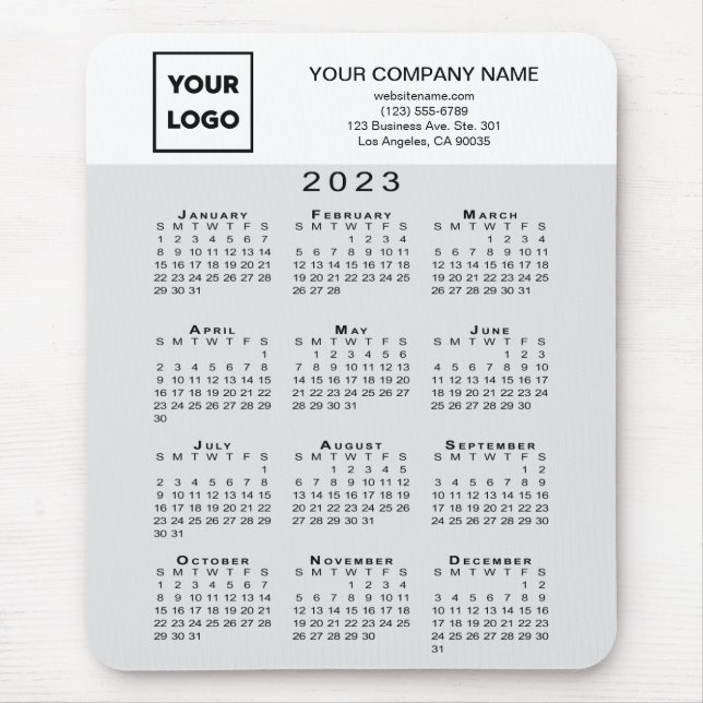 2023 Kalender Firmenlogo Text leicht grau weiß Mousepad (Vorne)