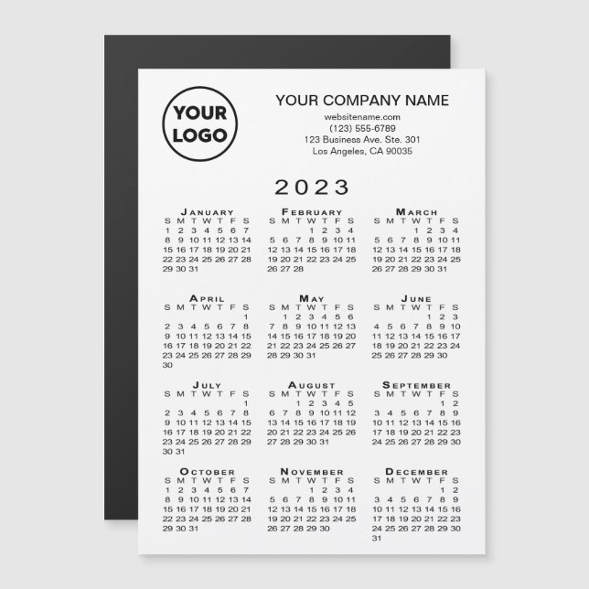 2023 Kalender Firmenlogo Text White Magnet Card (Vorne/Hinten)