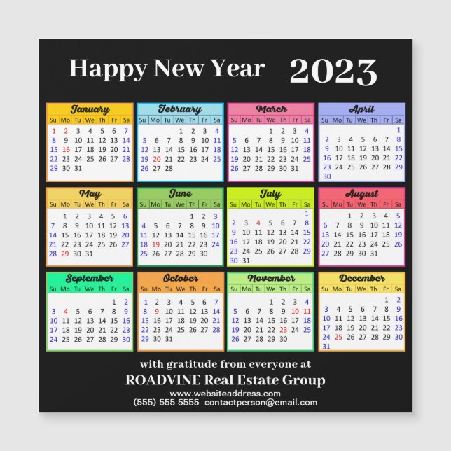 2023 Kalender Gold Script auf Black Business Magne Magnetkarte (Vorderseite)