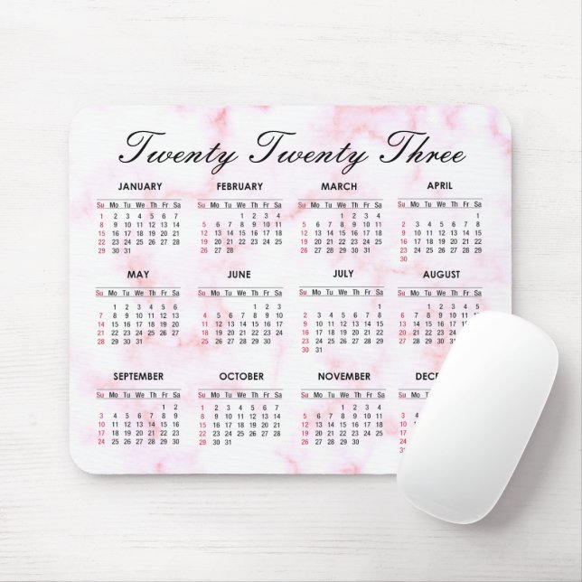 2023 Kalender in Rosa und Weißmarmor Mousepad (Mit Mouse)