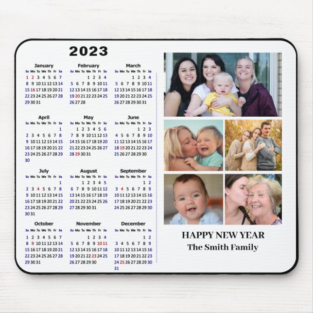 2023 Kalender Minimalistisch 5 Foto Familie Modern Mousepad (Vorne)