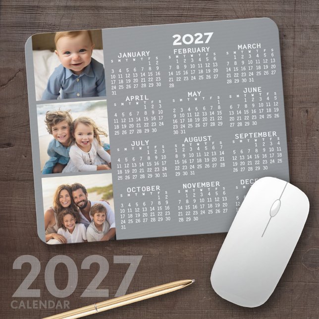 2023 Kalender mit 3 Fotocollage - taupe Mousepad (2027 Calendar Mousepad)