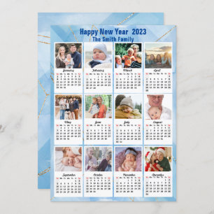 2023 Kalender Moderne 12 Foto Blue Gold Feiertagskarte