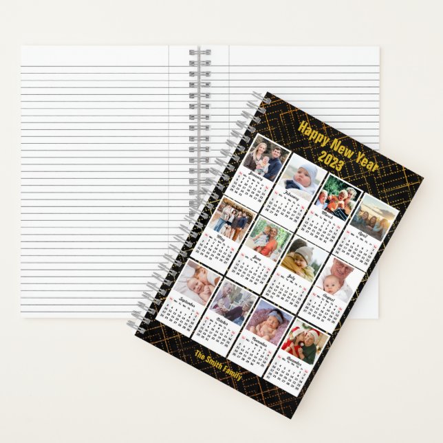 2023 Kalender Moderne Familie 12 Foto Collage DIY Notizbuch (Innen)