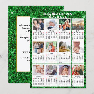 2023 Kalender Moderne Familie 12 Foto Grüner Glitz Feiertagskarte