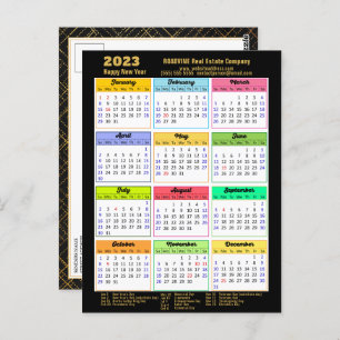 2023 Kalender Modernes Black Gold Script Business Postkarte