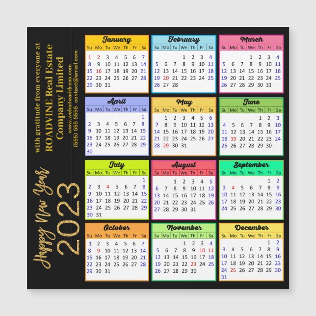 2023 Kalender Modernes Gold Script Business Magnet (Vorderseite)
