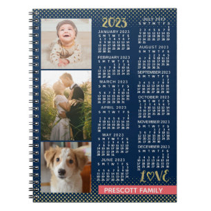 2023 Kalender Navy Koral Gold Familie Foto Collage Notizblock