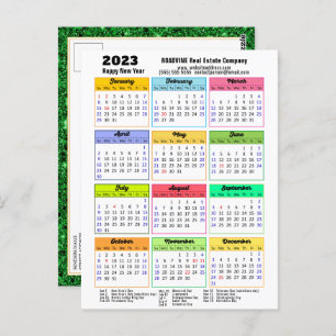 2023 Kalender Schwarz-Script-Grün-Glitzer Corporat Postkarte