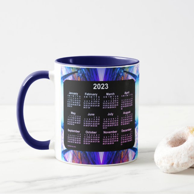 2023 Künstlerischer Miami Blue Neon Calendar von J Tasse (Mit Donut)