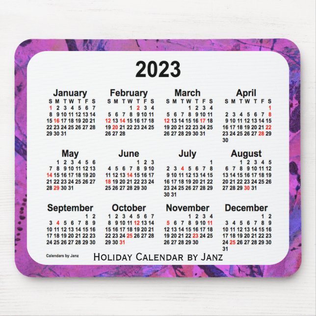 2023 Magenta Holiday Art Kalender von Janz Mousepad (Vorne)
