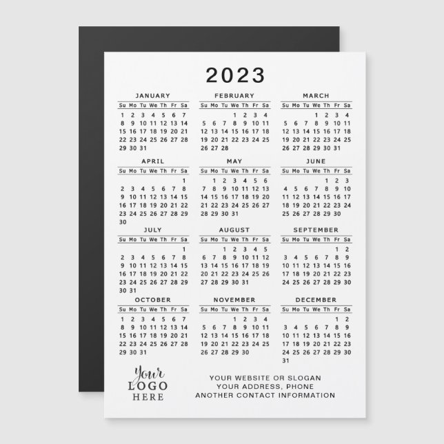 2023 Magnetic Calendar Logo Weiß Schwarz Einfach Magnetkarte (Vorne/Hinten)