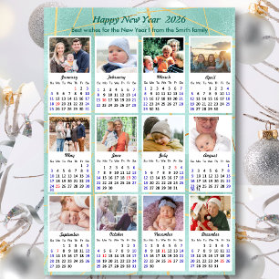 2023 Mint Green Modern Family 12 Foto Kalender Feiertagskarte