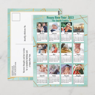 2023 Mint Green Modern Family 12 Foto Kalender Postkarte