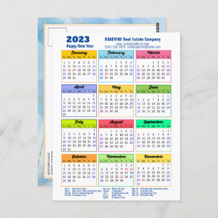 2023 Moderner Jahreskalender Corporate Blue Gold Postkarte