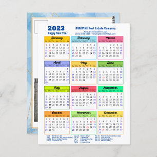 2023 Moderner Jahreskalender Corporate Blue Gold Postkarte