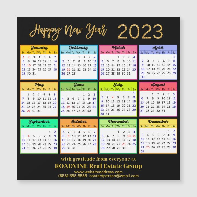 2023 Modernes Gold Black Business Calendar Magnet (Vorderseite)