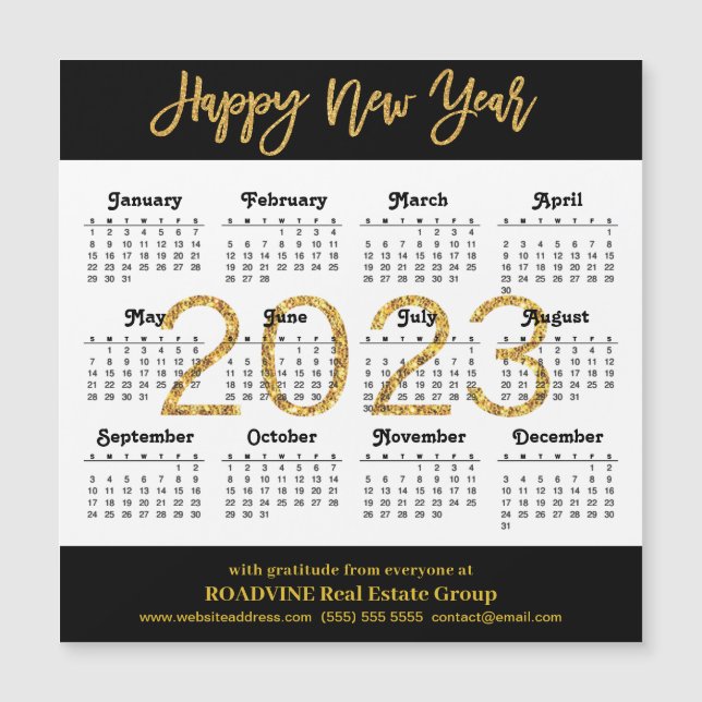 2023 Modernes Gold Script Business Calendar Magnet (Vorderseite)