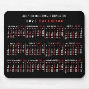 2023 Monatlicher Kalender Custom Black Red White Mousepad