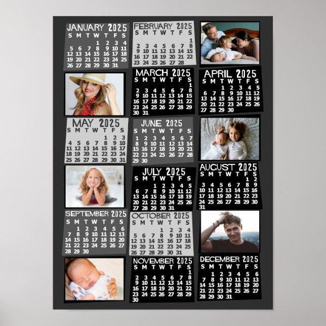 2023 Monatlicher Kalender FotoCollage Mod Black Poster (Vorne)