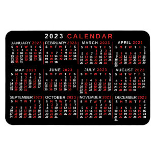 2023 Monatlicher Kalender Klassisch Schwarz Rot We Magnet