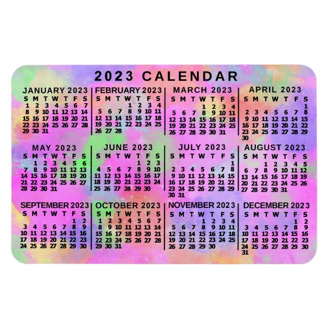 2023 Monatlicher Kalender Rainbow Spritzer Paint Magnet (Horizontal)