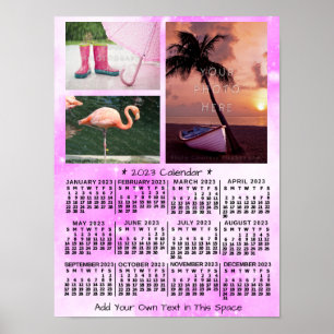 2023 Monatlicher Kalender Rosa Aquarell 3 Foto Poster