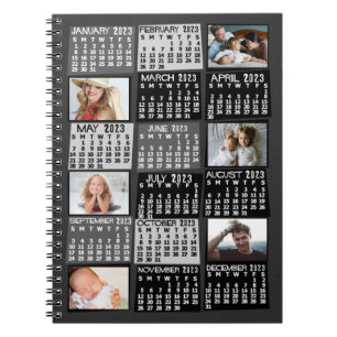 2023 Monatlicher Kalender Schwarz Mod 6 FotoCollag Notizblock