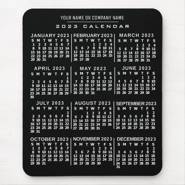 2023 Monatlicher Kalender Schwarz-weißer Individue Mousepad (Vorne)