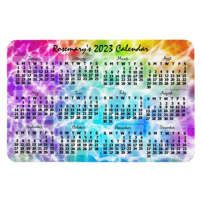 2023 Monatskalender Tiedye Hippie Rainbow Magnet (Horizontal)