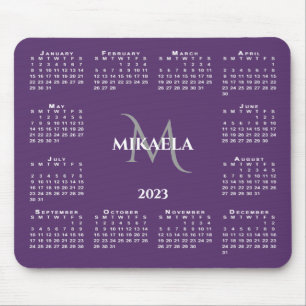2023 Name des Kalenderdokuments auf Lila Mousepad