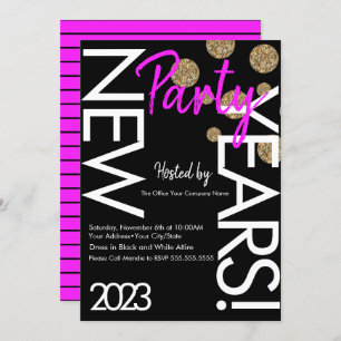 2023 Neon New Years Party Pink White Typografy Einladung