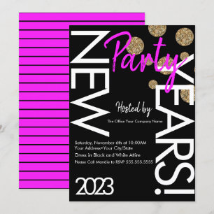 2023 Neon Silvesterparty Pink Weiße Typografie  Einladung