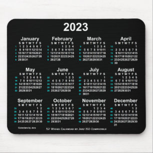 2023 Neon White 52 Weeks ISO Calendar by Janz Mousepad