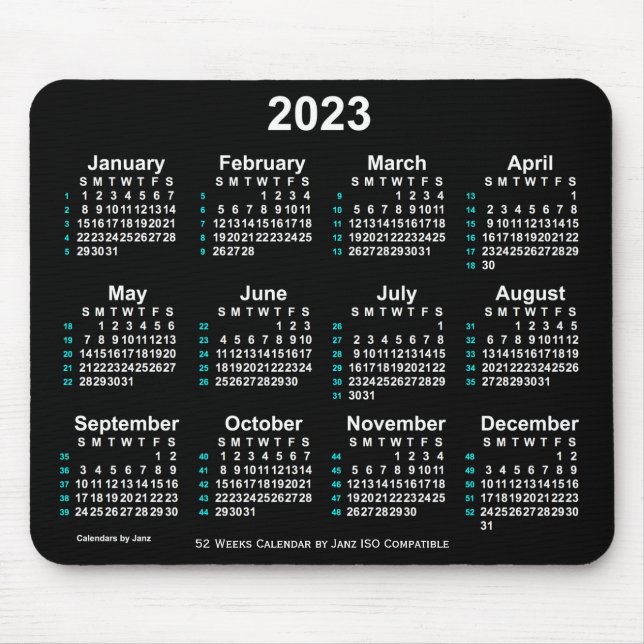 2023 Neon White 52 Weeks ISO Calendar by Janz Mousepad (Vorne)