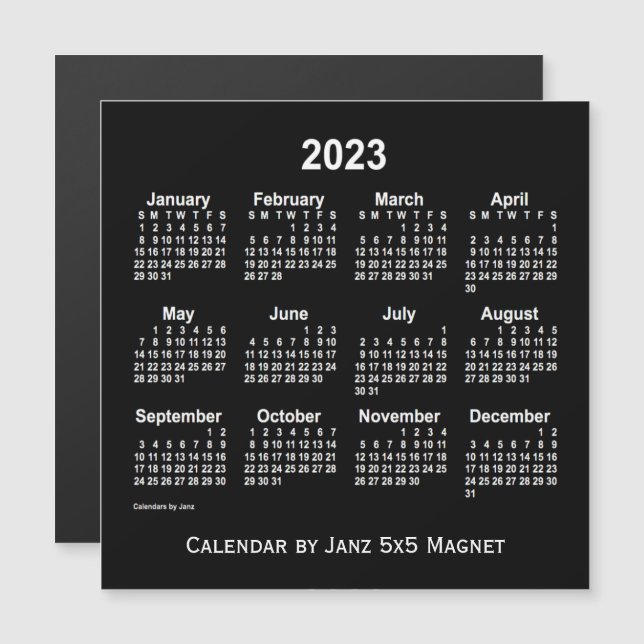 2023 Neon White Calendar von Janz 5x5 Magnet (Vorne/Hinten)